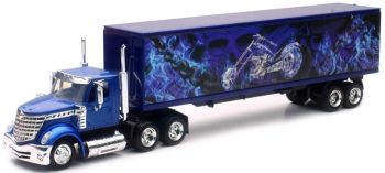 NEW16673 - INTERNATIONAL Leonestar avec semi caisse rigide dessins de squelettes et moto