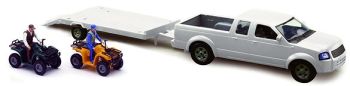 NEW37135B - Pick-up blanc avec remorque et 2 quad et personnages