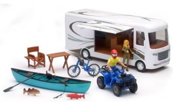 NEW37365 - Coffret camping car quad et canoë avec personnage et accessoires de camping