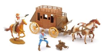 NEW38535B - Coffret western avec diligence et personnages 3 chevaux inclus