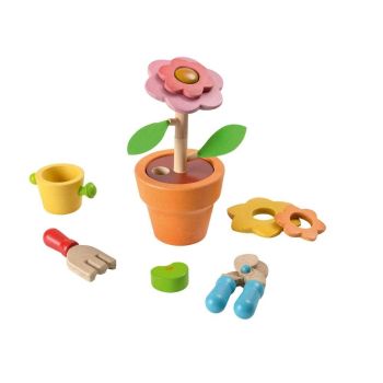 PLA4608 - Set de fleurs avec son pot en bois