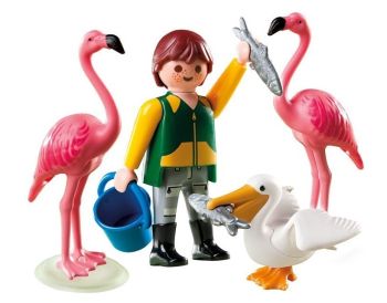 PLAY4758 - Gardien de Zoo avec Flamants Roses et Pélican - 11 Pièces