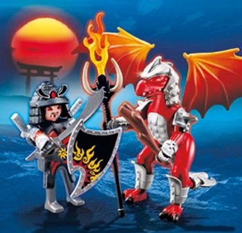 PLAY5463 - Dragon De Feu Avec Samouraï - 24 Pièces
