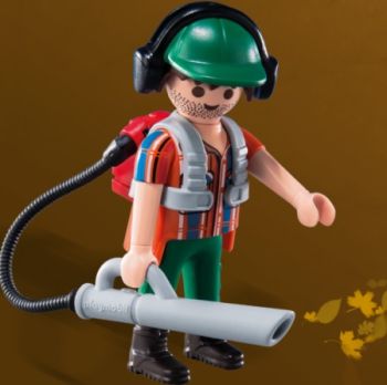 PLAY6840A - Figurine PLAYMOBIL Série 10 Garçons -Travailleur avec souffleur de feuilles