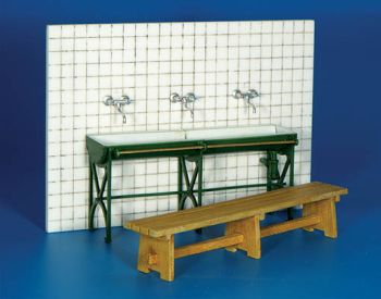 PLS087 - 1 banc 1 evier et 3 robinets miniatures à assembler et à peindre vendu sans le mur