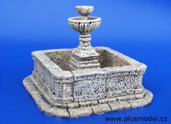 PLS095 - Fontaine publique miniature en plâtre à assembler et à peindre dimensions au sol 14 x 12 cm hauteur fontaine 12cm