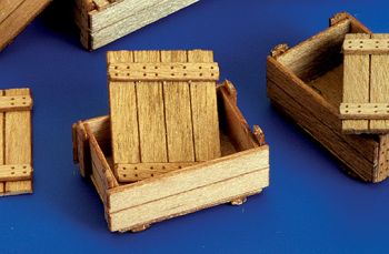 PLS260 - 6 caisses en bois miniatures à assembler et à peindre dimensions 1,5 x 1 x 0.7 cm