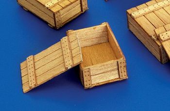 PLS261 - 6 caisses en bois miniatures à assembler et à peindre dimensions 1,7 x 1 x 0.5 cm