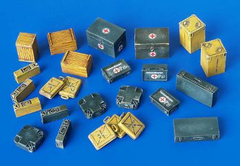 PLS4023 - Caisses à munitions et médicals allemandes miniatures pour diorama à peindre décalcomanies fournies
