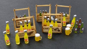 PLS422 - 5 caisses avec bouteilles de sodas et verres miniatures à assembler et à peindre décalcomanies fournies