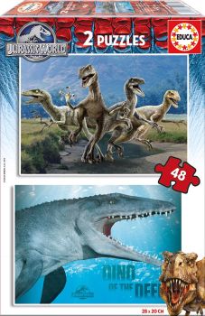 EDU16339 - 2 puzzles 48 Pièces JURASSIC WORLD 28 x 20 cm