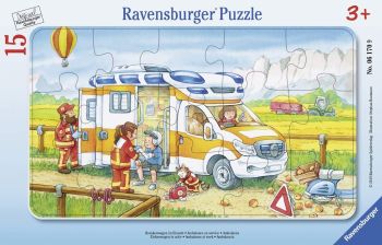 RAV061709 - Puzzle Cadre - 15 Pièces - Ambulance en service - 29 x 19 cm
