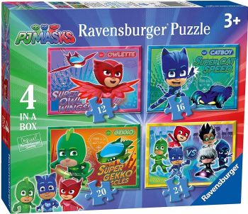 RAV06917 - 4 Puzzles de 12, 16, 20, 24 Pièces - LES PYJAMASQUES - c'est le moment d'être un héro - 19 x 14 cm