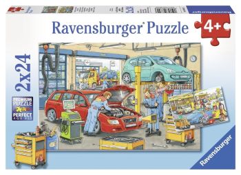 RAV08855 - 2 Puzzles - 24 Pièces - La Station-Service - 26 x 18 cm