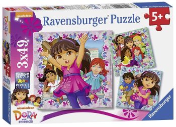 RAV09212 - 3 Puzzles - 49 Pièces - DORA et ses amis - 21 x 21 cm