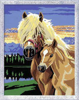 RAV28595 - Numéro d'art avec effet scintillant - Chevaux dans la nuit - 18 x 24 cm