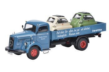 SCH3048 - MERCEDES BENZ L6600 plateau avec 2 voitures BMW ISETTA