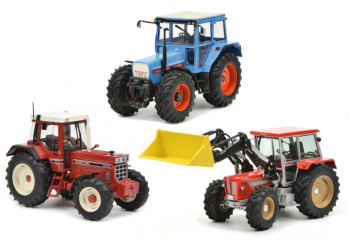SCH7659 - Coffret Tracteur de Legende limité à 500 exemplaires HEICHER 3125E Turbo, IH 1255 XL, SCHLUTER avec chargeur