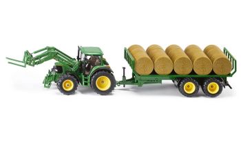 SIK3862 - JOHN DEERE 6820 avec fourche et remorque à balles 2 essieux balles inclus