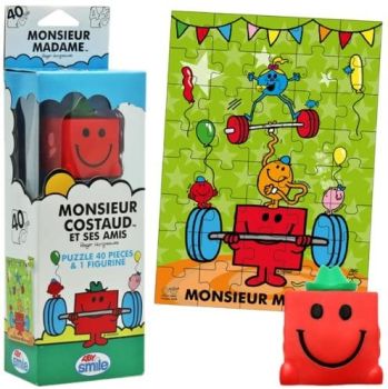 SMIJDP015 - Puzzle 40 Pièces avec figurine Monsieur Costaud et ses amis