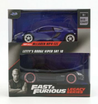 JAD35694 - TWIN PACK - McLAREN MP4 12C bleu et DODGE Viper SRT noir FAST and FURIOUS