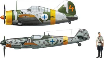 HAW02439 - Avion B-239 Buffalo et Avion Messerschmitt  Bf109G-6 avec figurine à assembler et à peindre