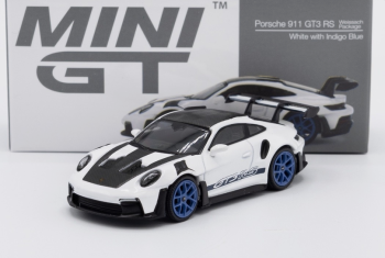 MGT00853-L - PORSCHE 911 992 GT3 RS Weissach package blanc avec jantes bleues indigo