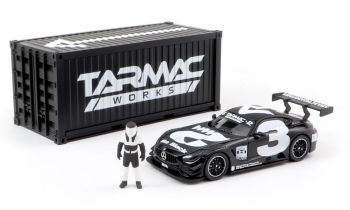 T64-008-4A3W - MERCEDES AMG GT3 #3 2018 avec container et figurine Noir et Blanc