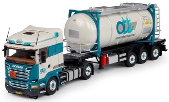 TEK68700 - SCANIA R Streamline 4x2 et remorque porte container avec container citerne DEN OUDEN