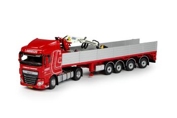 TEK69587 - DAF XF106 SC 4x2 Avec semi plateau 3 essieux et grue de chargement LAMBREGTS