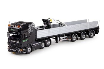 TEK69599 - SCANIA R09 Topline 6x4 transport de briques avec semi plateau à grue 3 essieux