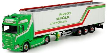 TEK71310 - SCANIA S730 4x2 avec semi Cargo Floor 3 essieux bache ouverte transport Urs Buhler