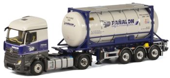 WSI01-1865 - MERCEDES BENZ Actros MP4 SLT Stream Space 4x2 et remorque porte container avec container citerne PANALON