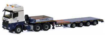 WSI01-2051 - MERCEDES BENZ Arocs MP4 Big Space 6x4 avec semi porte engins 4 essieux extensible transport Wasel