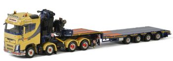 WSI01-2145 - VOLVO FH4 Globetrotter 8x4 avec grue et semi plateau extensible 4 essieux transport Autaa