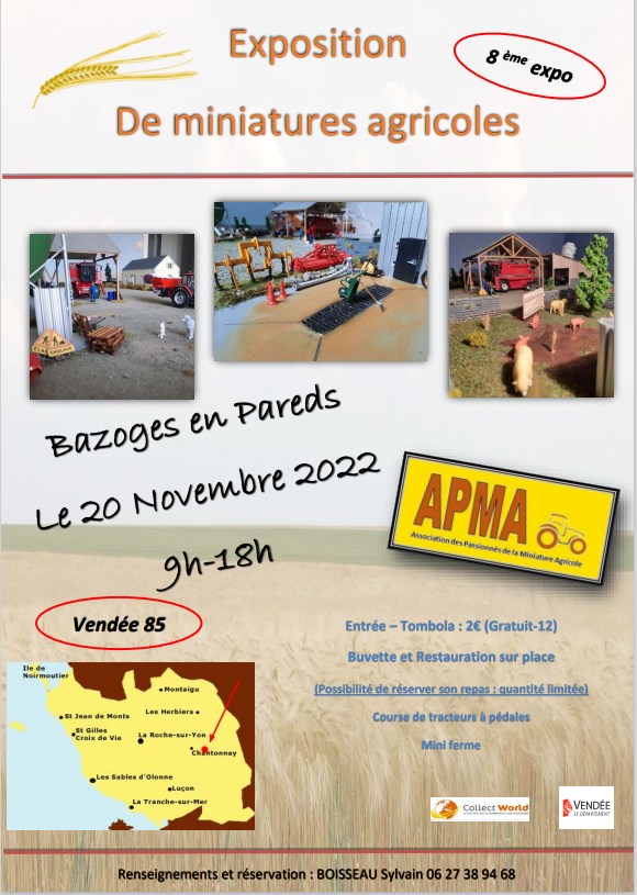 Exposition Miniatures Agricoles BAZOGES EN PAREDS (85) dimanche 20 novembre 2022
