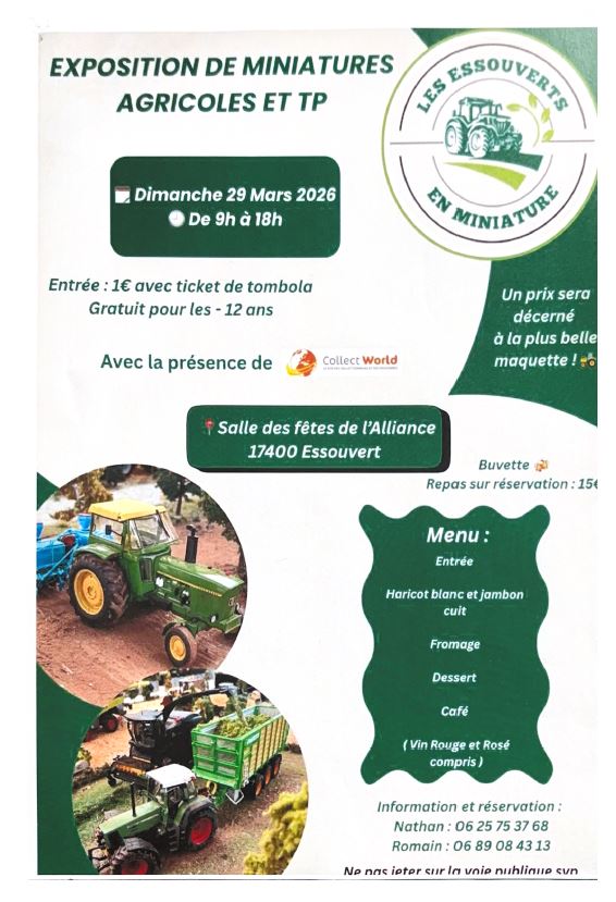 Exposition de miniatures agricoles et TP d'Essouvert (17) Le Dimanche 29 Mars 2026